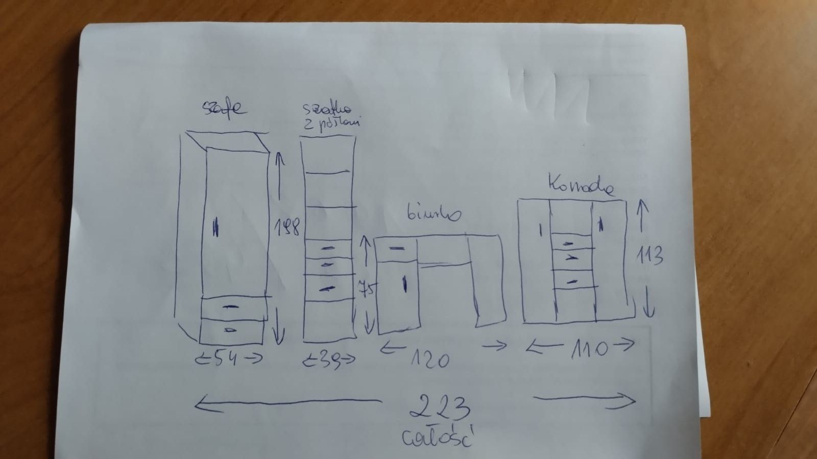 Zestaw mebli szafa,, komoda, szafka
