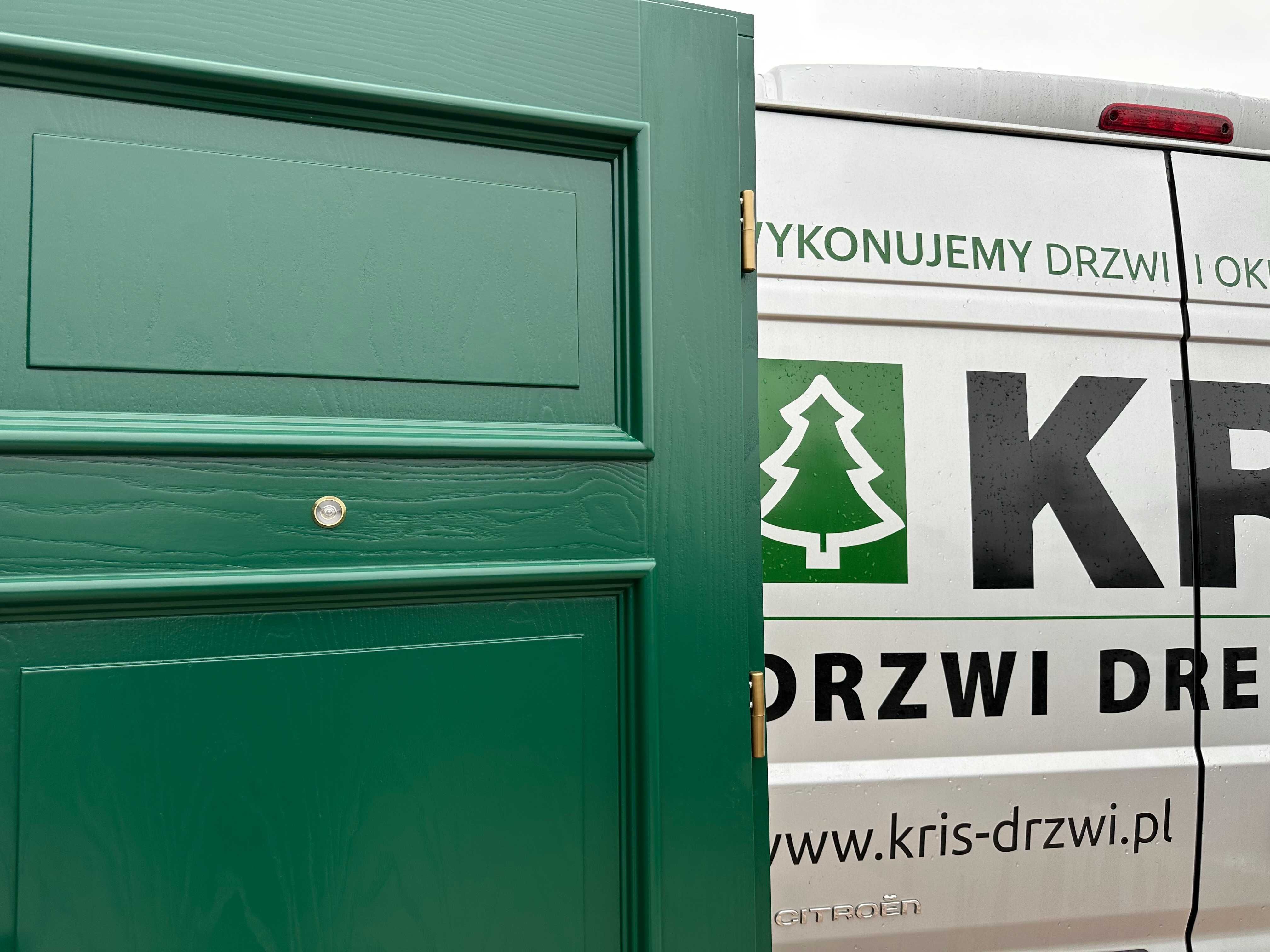 DRZWI drewniane KLATKOWE wewnątrzlokalowe wygłuszone zielone RAL6005