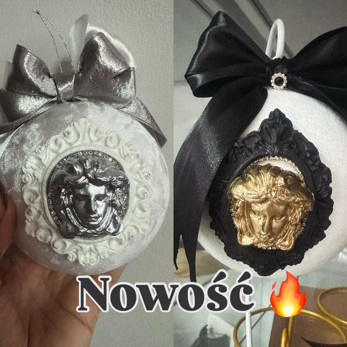 10 szt bombka medusa bialo zlota marmur