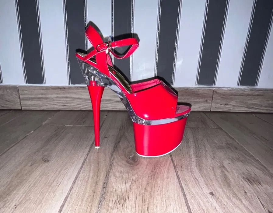 225/ OD RĘKI 37 Czerwone pole dance gogo sandały sandałki 17 cm obcas