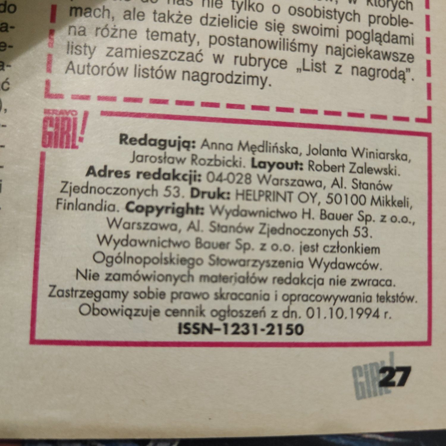 Bravo girl rocznik 1994