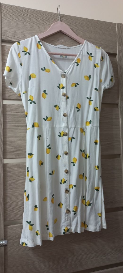 Sukienka H&M biała w cytrynki roz.158 stan idealny