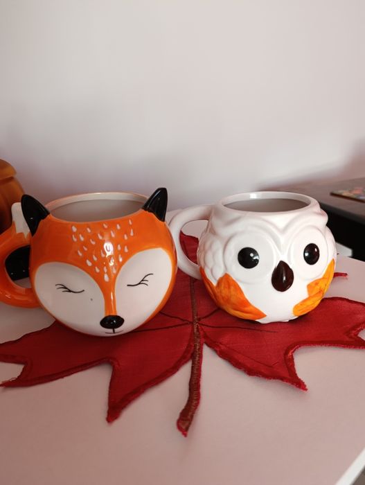 Kubki jesienne Sowa i Lisek 2 sztuki okazyjna oferta