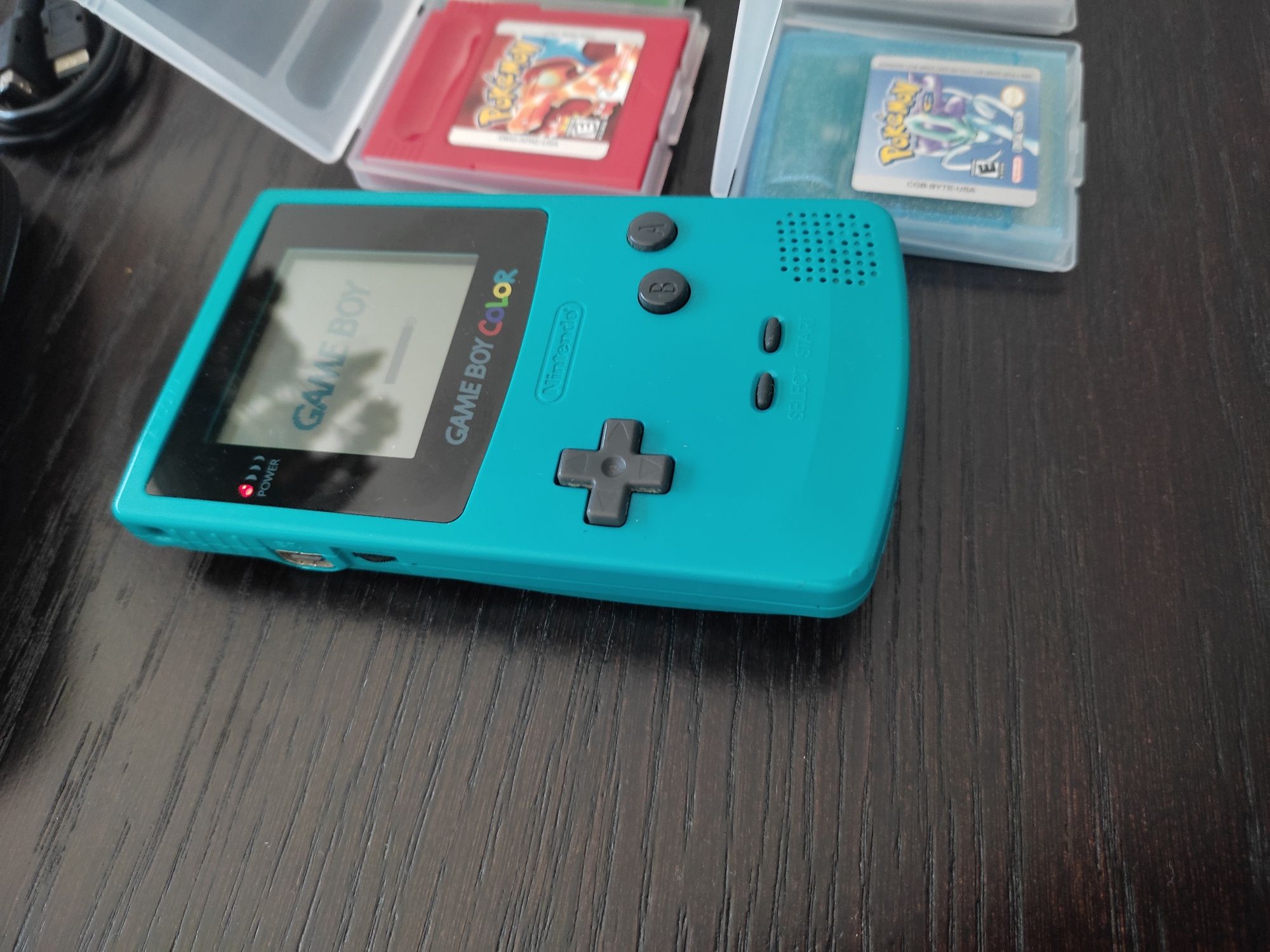 Pack Gameboy color azul com 7 jogos Pokémon cabo link e bolsa