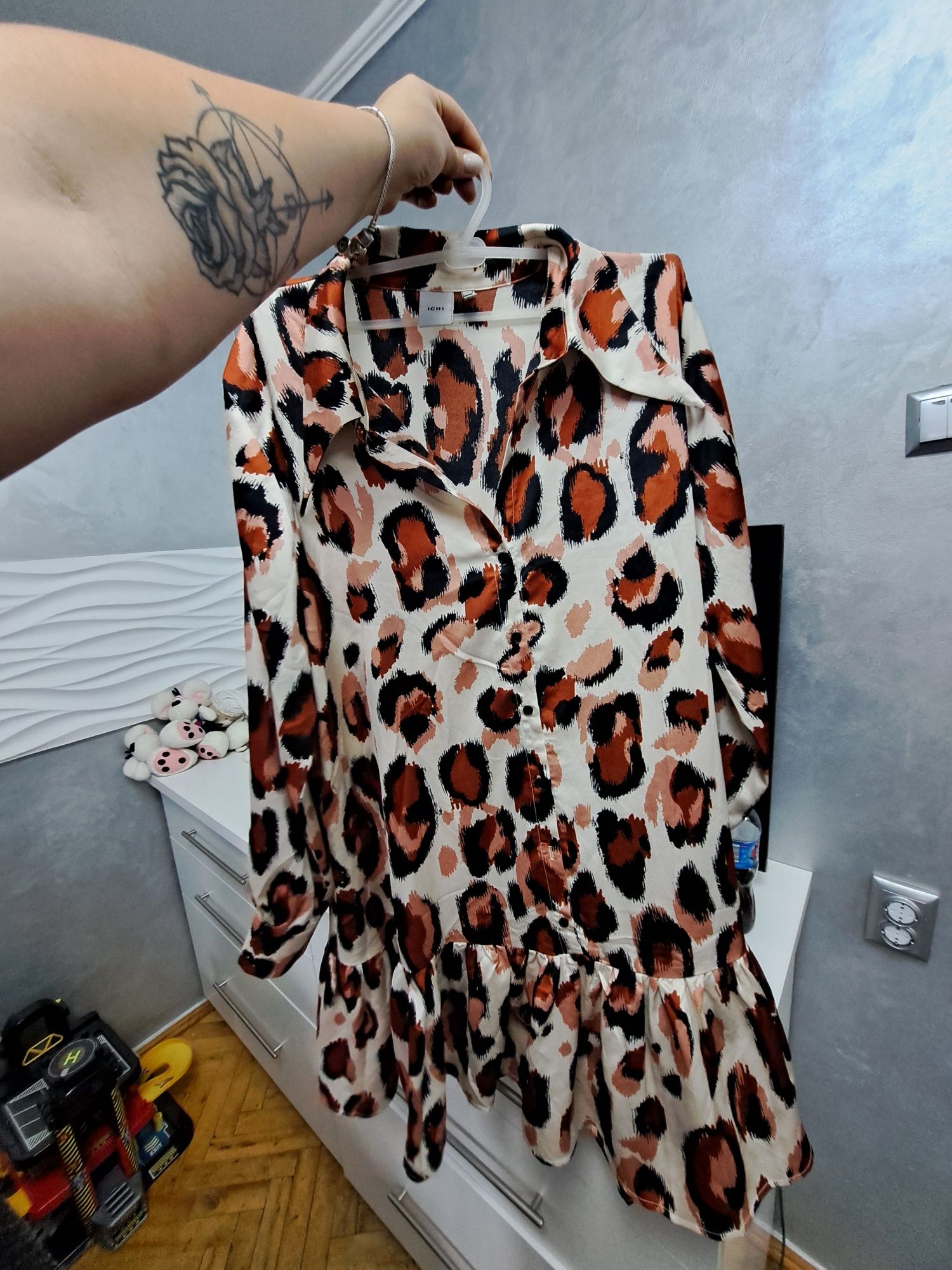 Жіноче крута сукня ICHI  кежуал, літнє плаття принт леопард XL