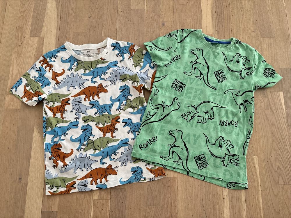 2 pak t-shirt H&M Pepco 128 dinozaury t-rex