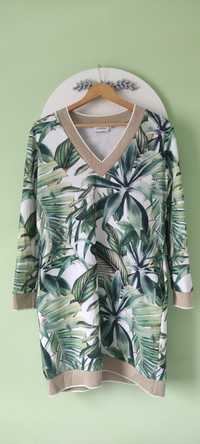 Dresowa sukienka v-neck tropikalne liście M CandyTm