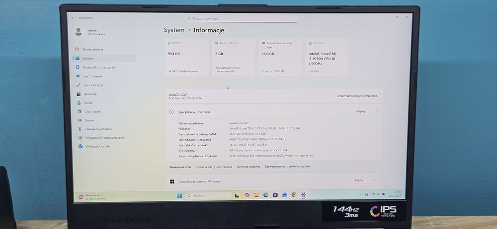 Asus ROG Strix Scar III G531GW i7-9750H, RTX 2070 8GB, 1TB, 16GB Ram