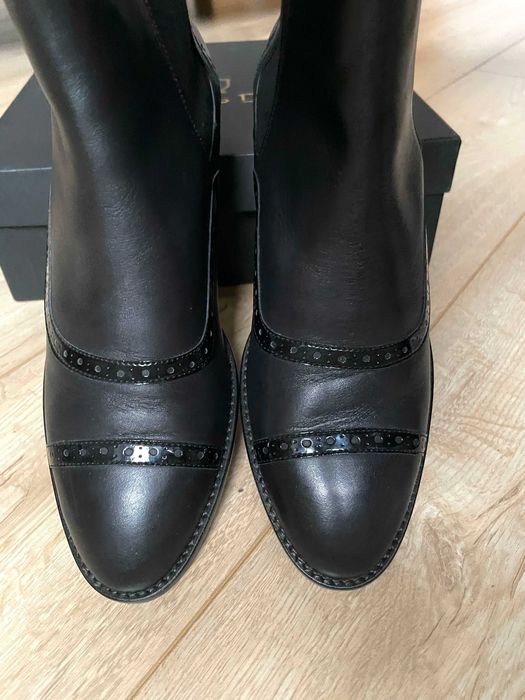 Botki Massimo Dutti czarne skóra chelsea komplet pudełko worek 299zł