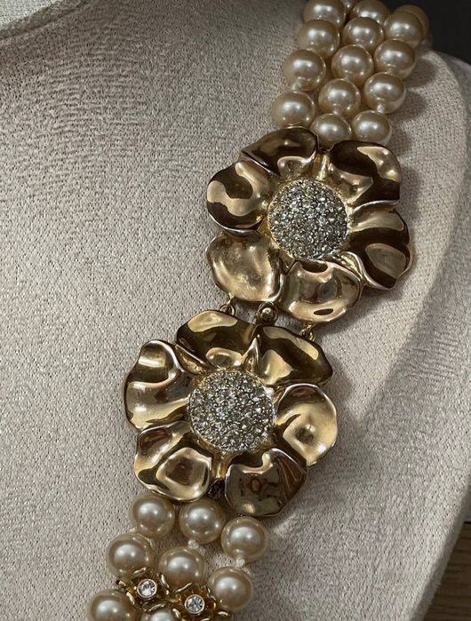 Colar de pérolas Majorica vintage com banho a ouro