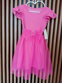 Różowa sukienka tiul z kokardą 104