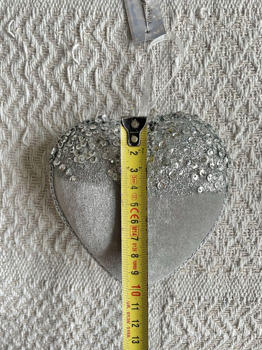 Srebrne serce ozdoba świąteczna choinkowa glamour na choinkę