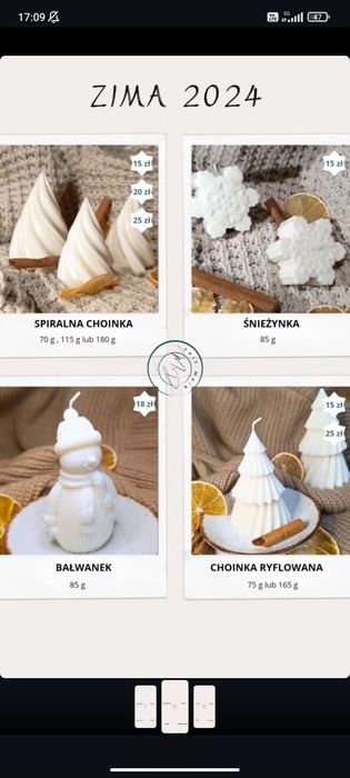 Świece sojowe - zimowe wzory: choinki, bałwanki, mikołaje i inne