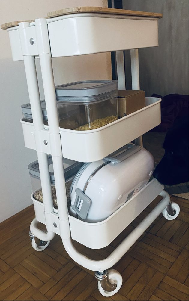 Ikea Wózek na kółkach z przykrywką do kuchni biały Raskog 28x31x61 cm