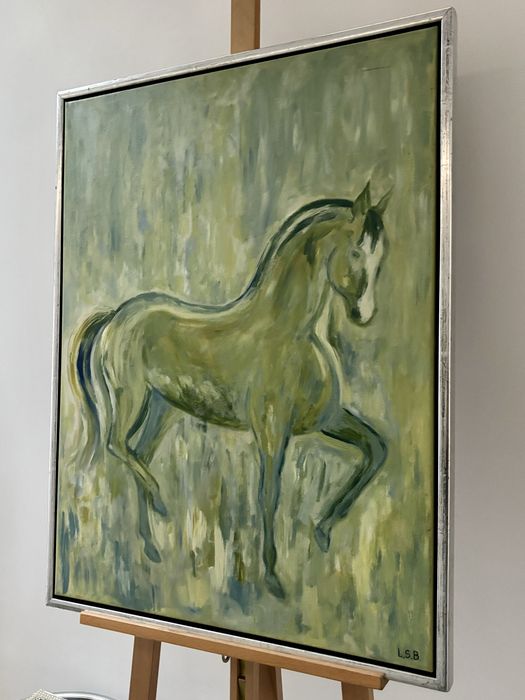 Niesamowita Impresja Koń w Galopie Sygnowany Obraz olejny na płótnie