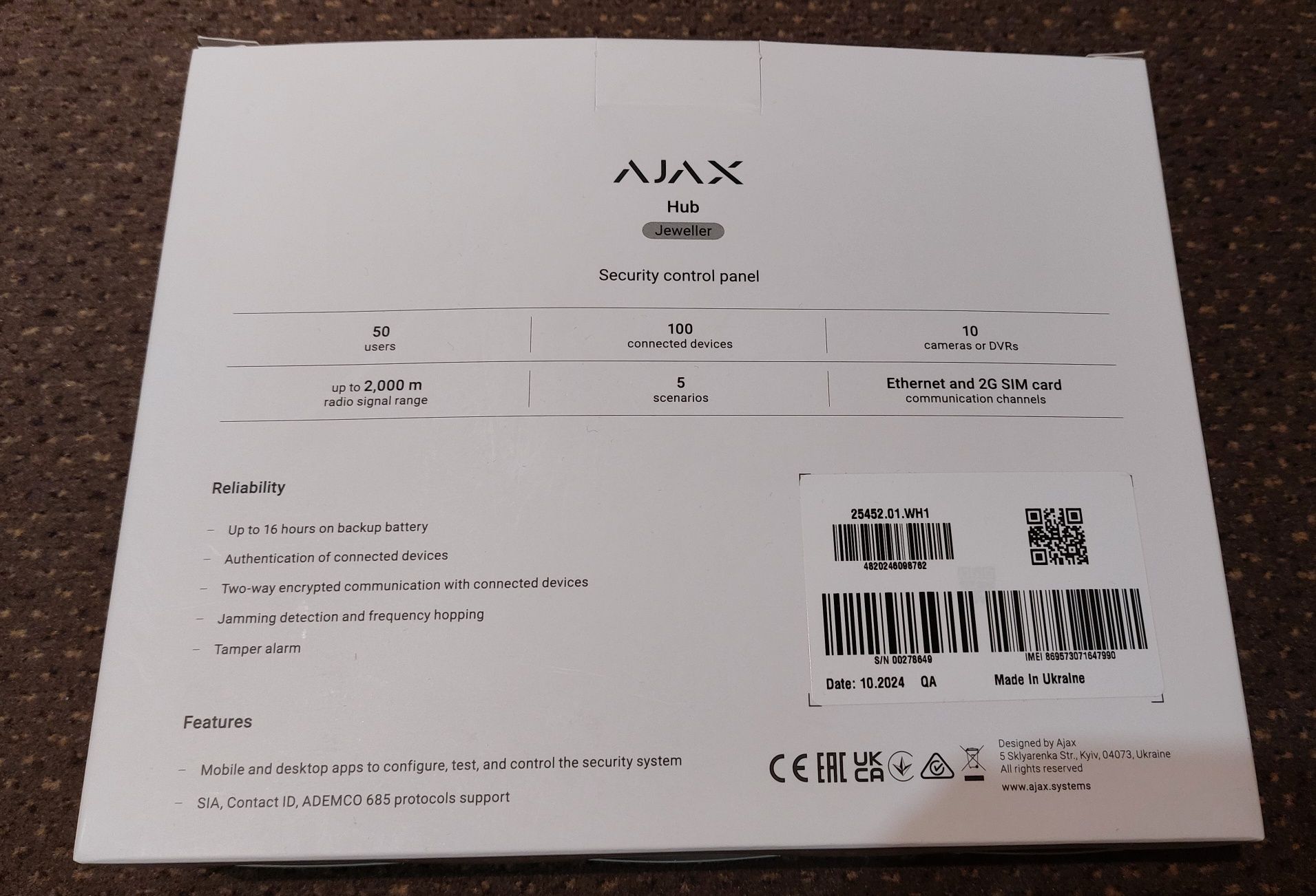 Розумна централь Ajax Hub White
