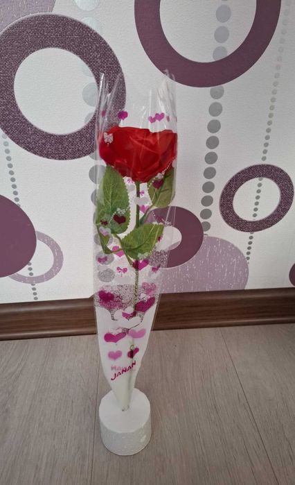 Czerwona Róża ze Wstążki | Sztuczna Róża | Prezent Dzień Nauczyciela