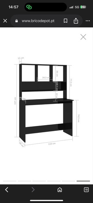 Secretária de estudo preta — em ótimo estado
