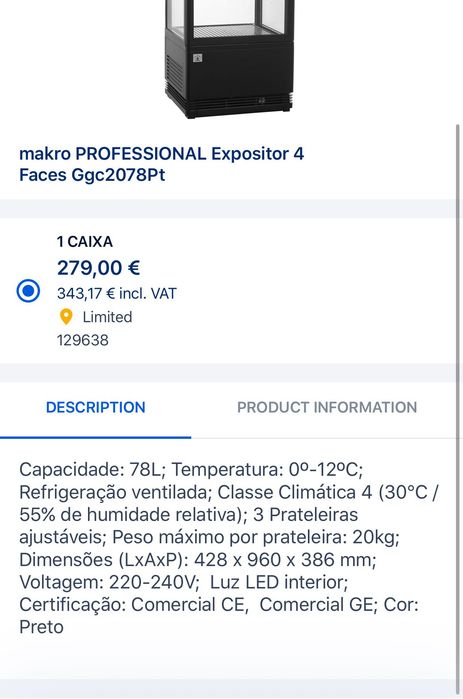 Vitrine frio sobremesas/entradas