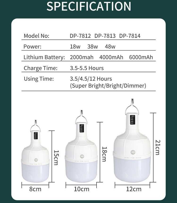 Лампа для кемпинга DP-7813 38W 4000mAh. Лампа фонарь на аккумуляторе