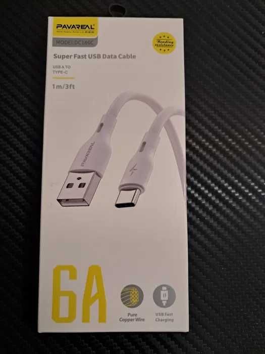 Kabel USB typu C kolor biały 6A