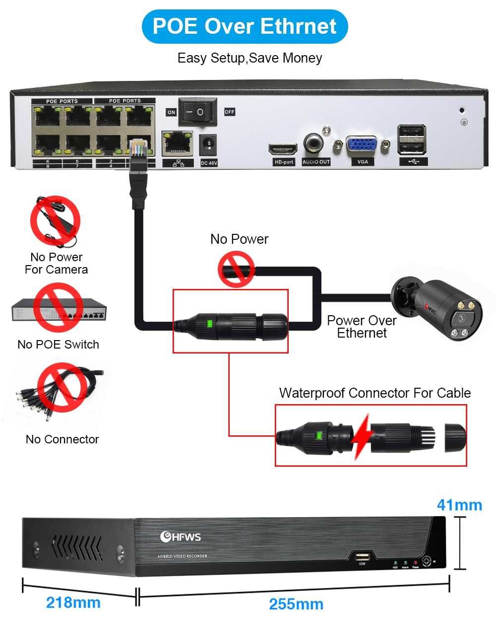 Sistema Video Vigilância 4 Cameras 4K POE - Visão Noturna Cores - NOVO