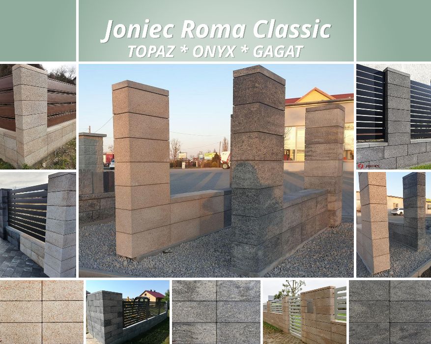 Ogrodzenie modułowe JONIEC ROMA Classic bloczki Topaz Onyx Gagat