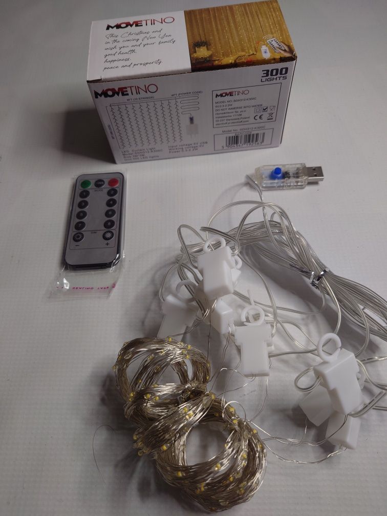 Kurtyna na okno LED 3x3m Haczyki Pilot USB Girlanda świąteczna + Timer