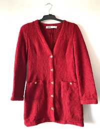 Zara czerwona tweedowa sukienka boucle chanelka