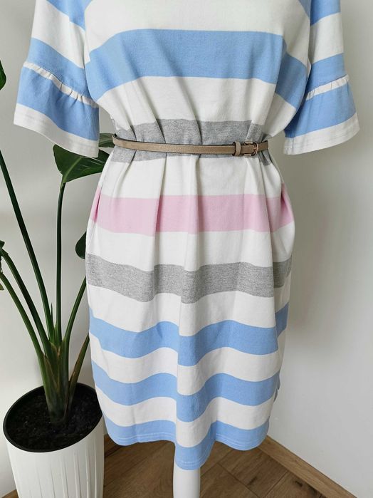 Biała bawełniana sukienka letnia w poziome paski 100% cotton Joules 44