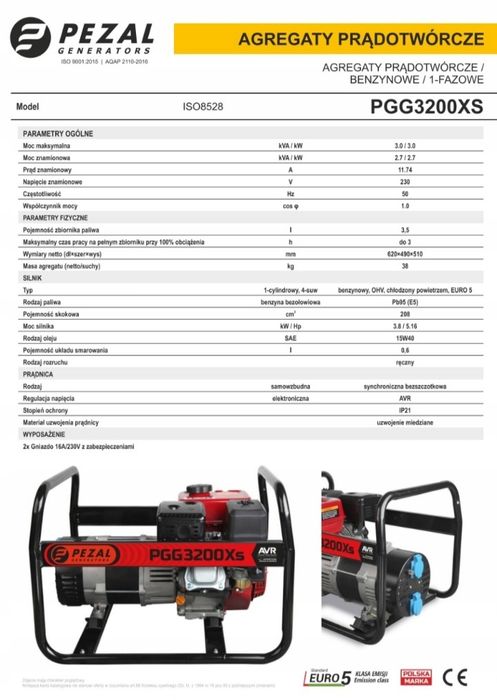 Nowy Agregat prądotwórczy generator Pezal PGG3200X 3,2W Gwarancja FV23