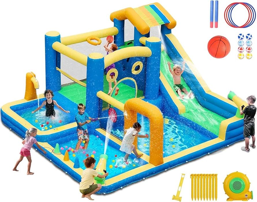 Dmuchana zjeżdżalnia wodna. Zamek dmuchany.