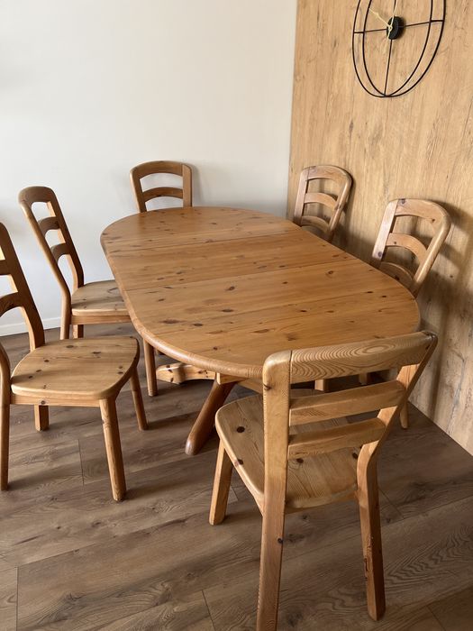 Stól drewniany rozkladany z 6 krzesłami