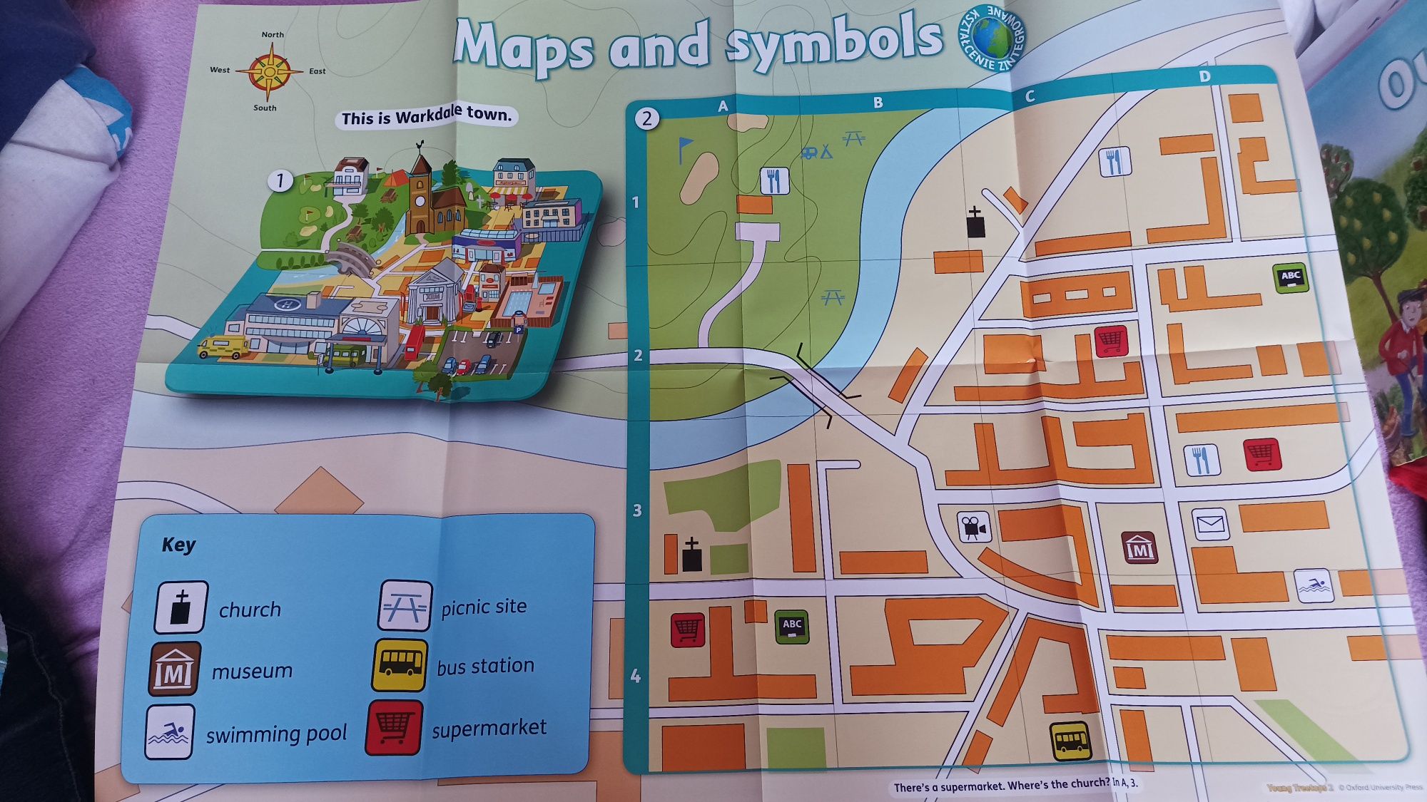 Plakat angielski dzieci Maps and symbols  Healthy eating jedzenie