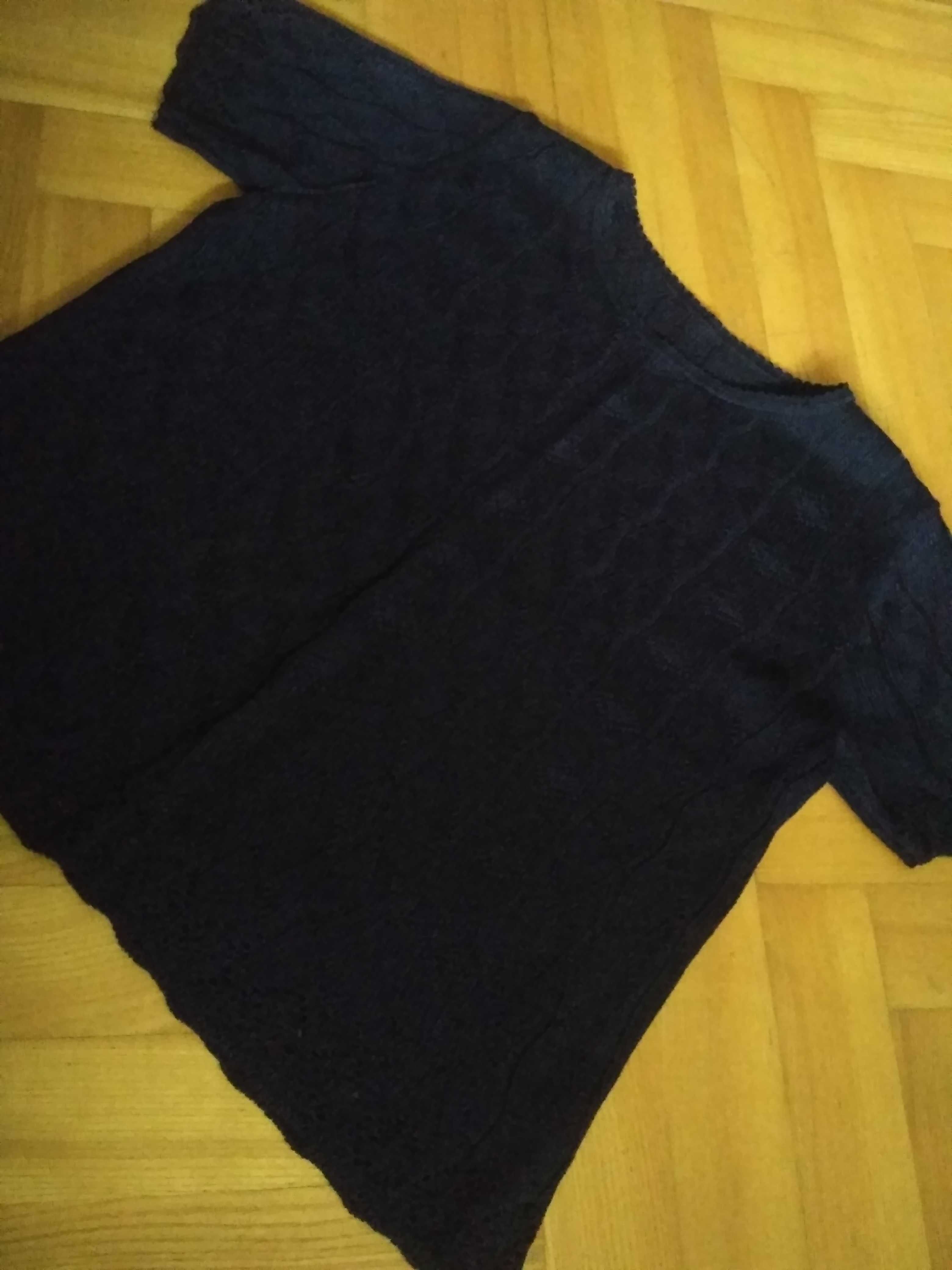 Sweterkowa bluzeczka, ażurowa z krótkim rękawem, granat, roz. 40/42
