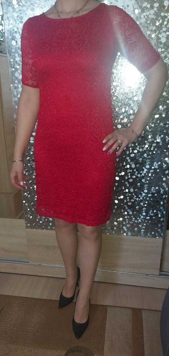 Sukienka Elegancka Czerwona Koronkowa r.42/44