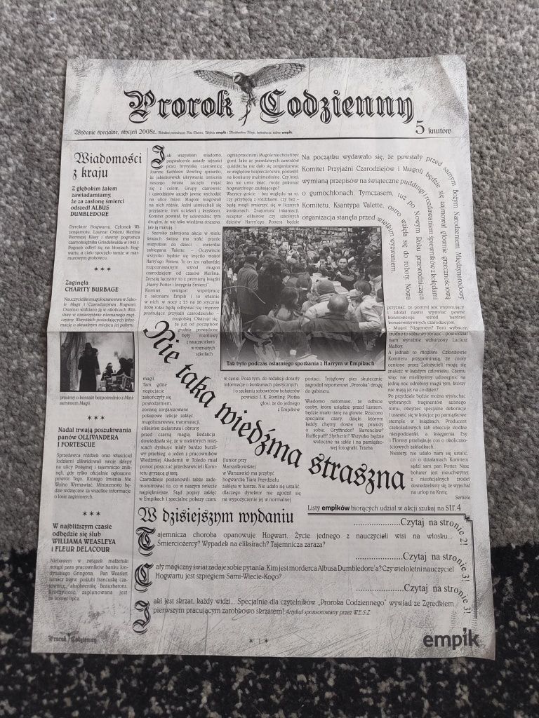 Gazeta kolekcjonerska prorok codzienny 2008 rok empik Harry potter