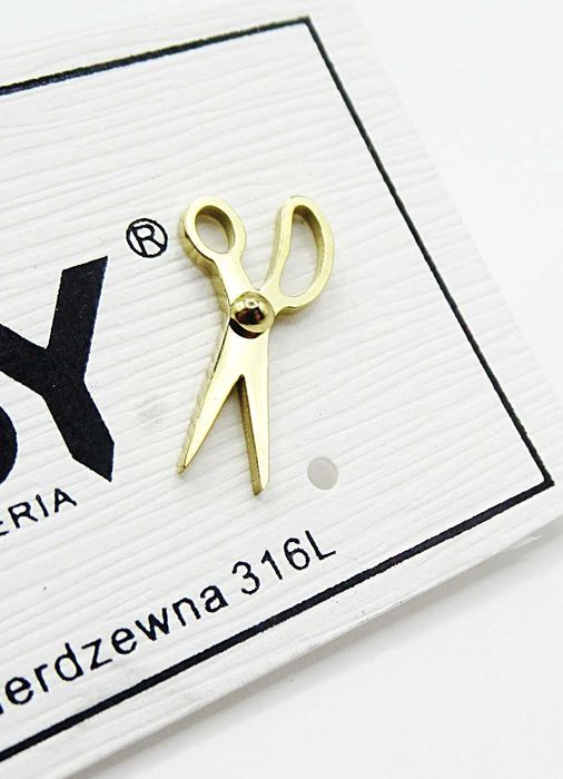 Kolczyki złote nożyczki stal chirurgiczna wkrętki prezent fryzjer H599