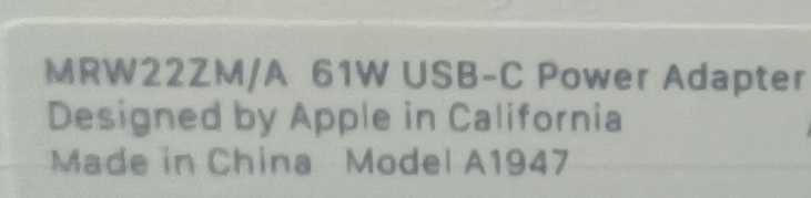 Apple zasilacz USB-C 61W A1947 + kabel A1739