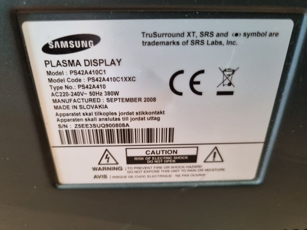 Telewizor Samsung Plazma uszkodzony