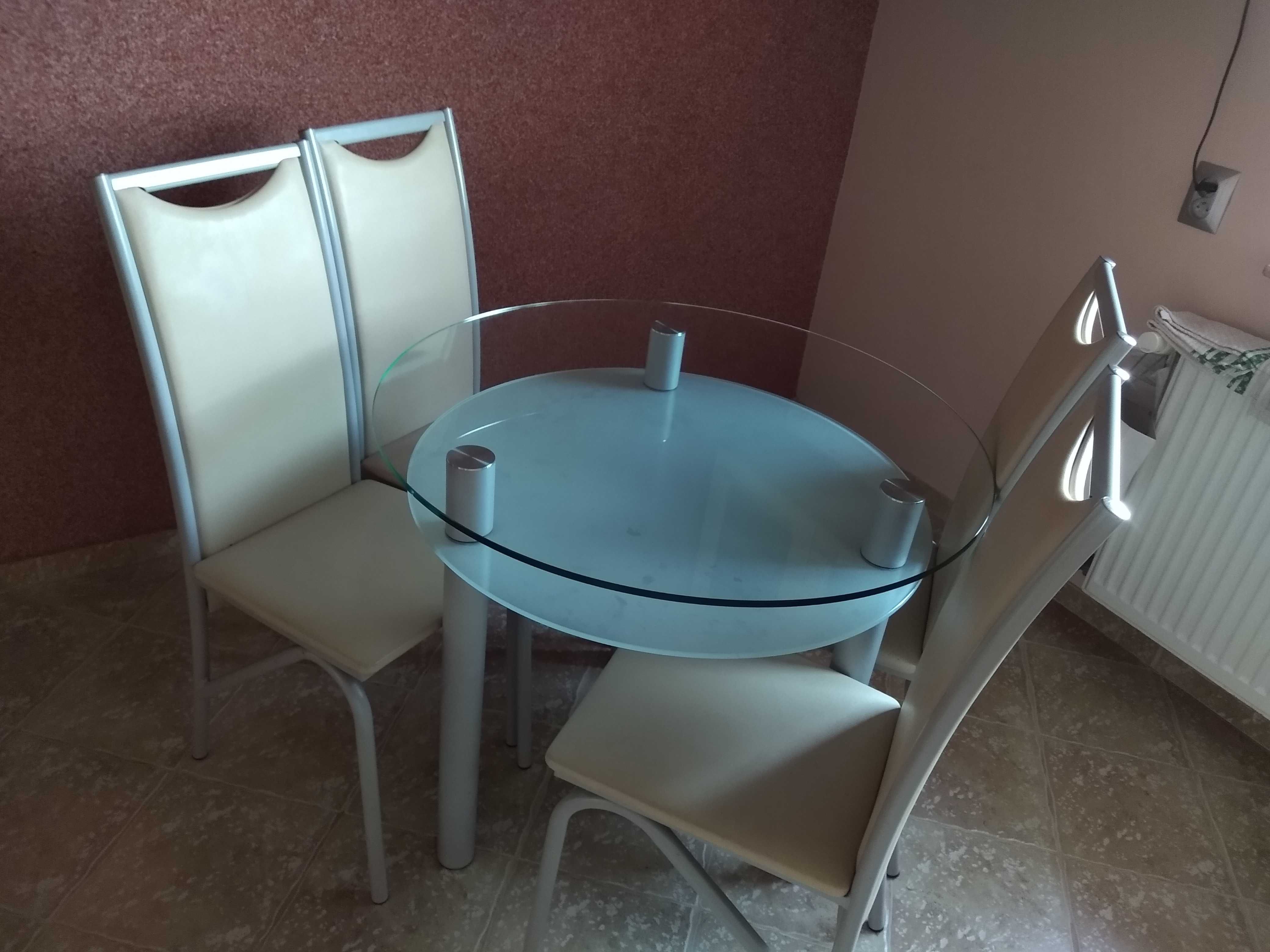 Stół kuchenny szklany okrągły i 4 krzesła