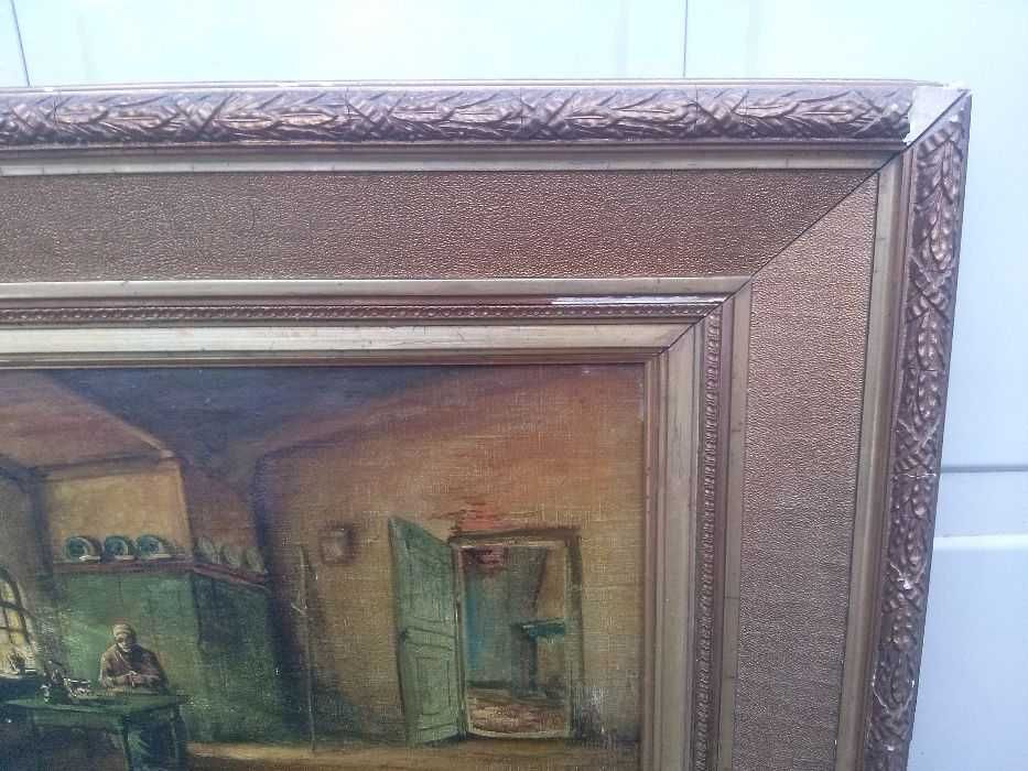 Stary obraz xix-wieczny na płótnie olejny