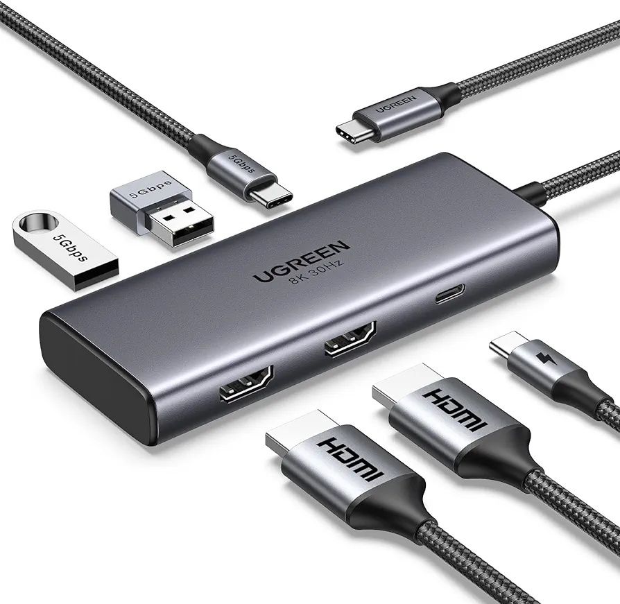 Adapter hub Stacja dokująca ugreen 15852 6 w 1 usb-c 2hdmi 2usb