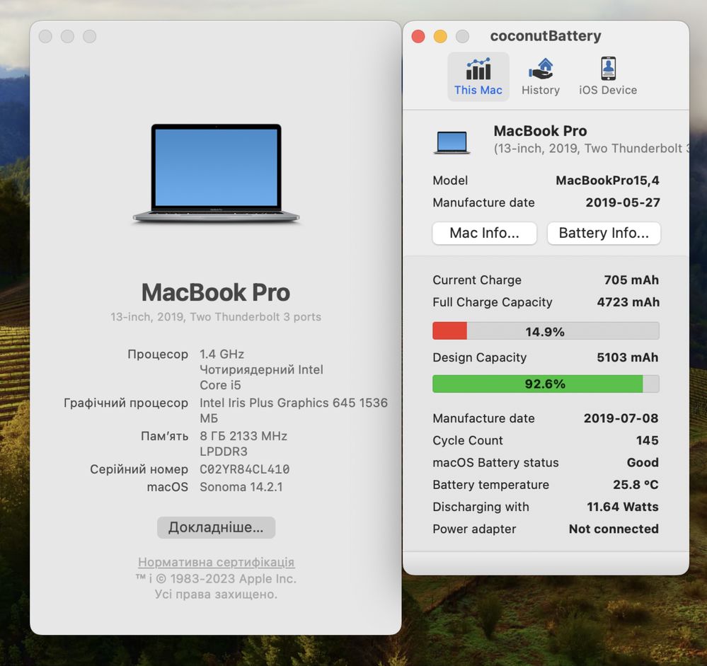 MacBook Pro 2019 13 i5 / 8GB /256 GB/ Touch Bar /92% АКБ
