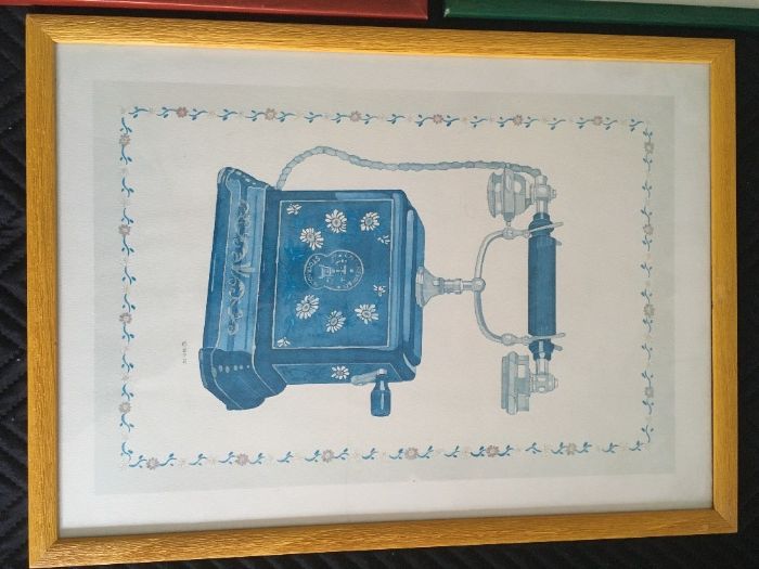 4 Quadros/Gravuras/Ilustrações telefones antigos - Vintage