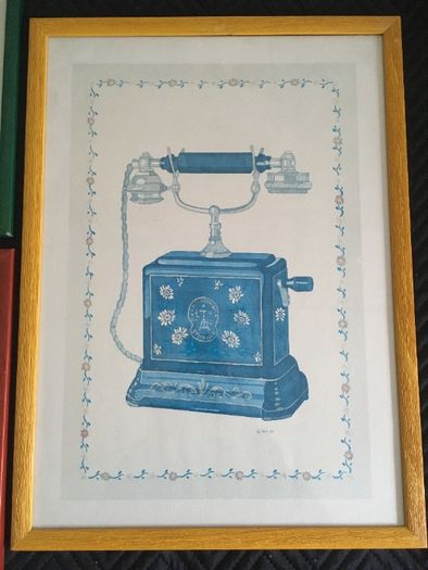 4 Quadros/Gravuras/Ilustrações telefones antigos - Vintage