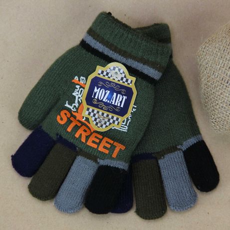 Шерстяные перчатки для мальчика 4-6 лет осенне-зимние с начесом Street