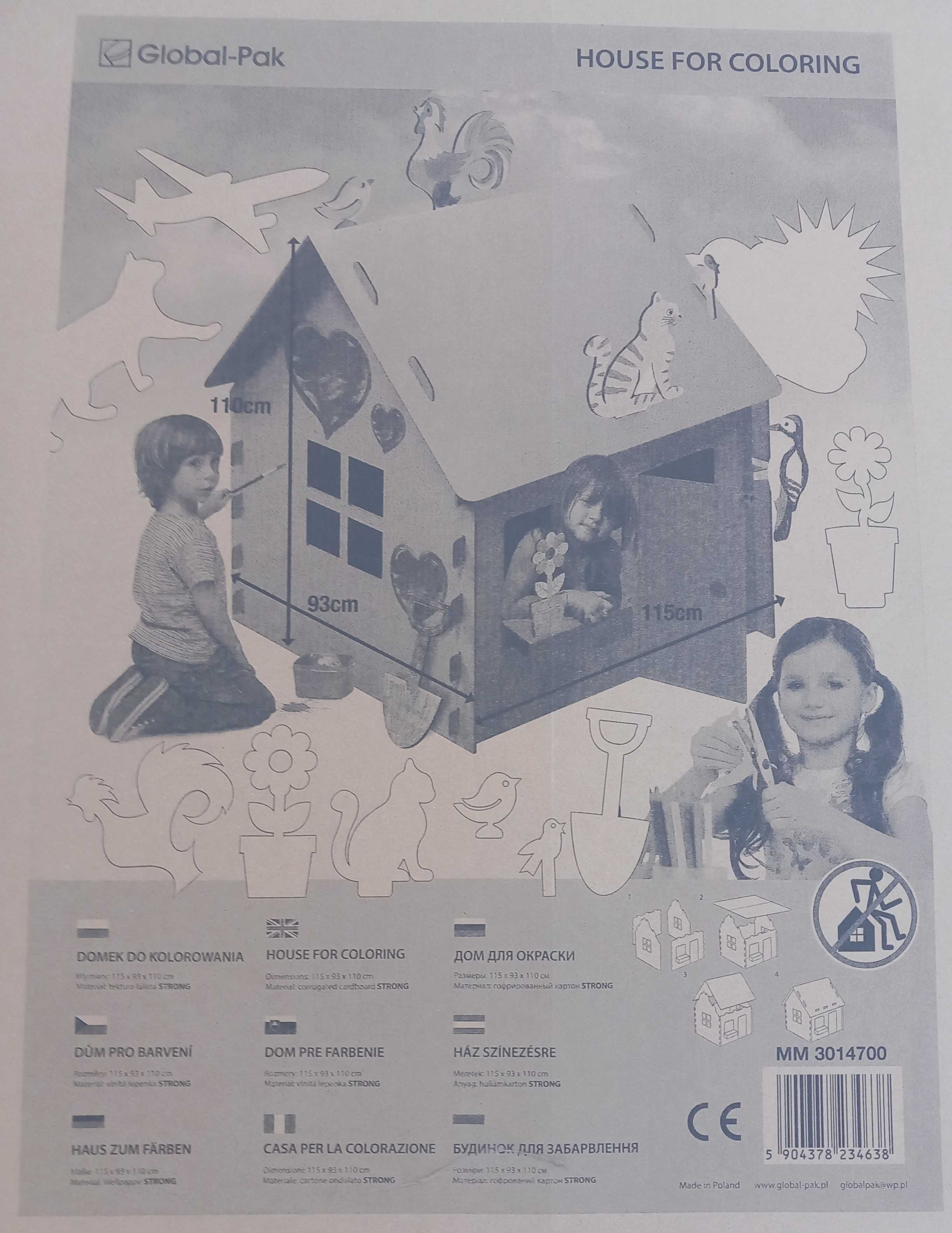 Domek z tektury do po malowania 115 cm x 93 cm x 110 cm
