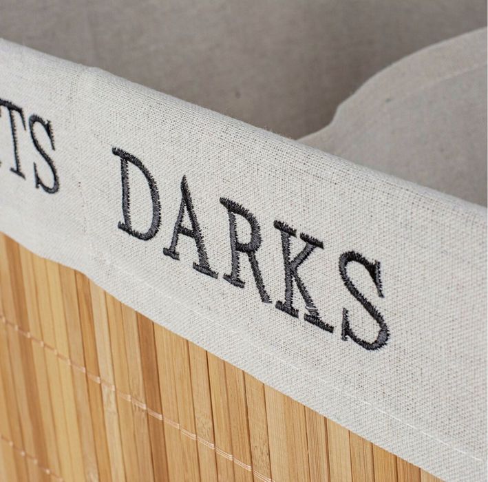 Kosz na pranie bieliznę bambusowy dwukomorowy z pokrywą pojemny 105L