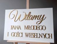 Tablica powitalna Witamy Pana Młodego i Gości Weselnych złoty napis